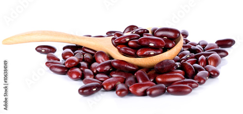 red beans  in a spoon on the white background