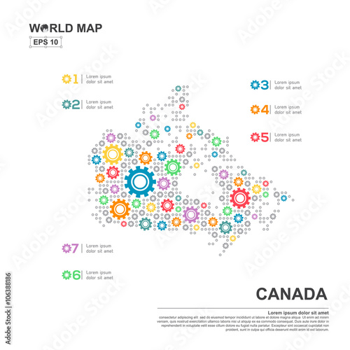 Map Of Canada Infographic design template with gear chain