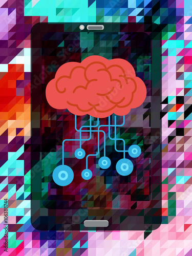 Colorful triangle pattern with brain and smartphone