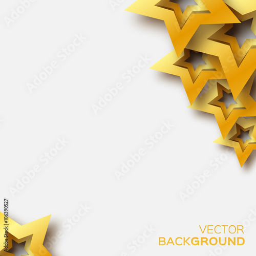Abstract Origami Gold Stars on white vector background. Cosmic falling shining stars. Trendy Illustration for design