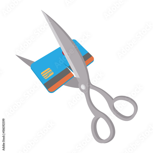 Scissors cutting credit card icon, cartoon style