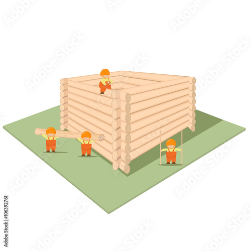 house under construction of logs and cartoon work
