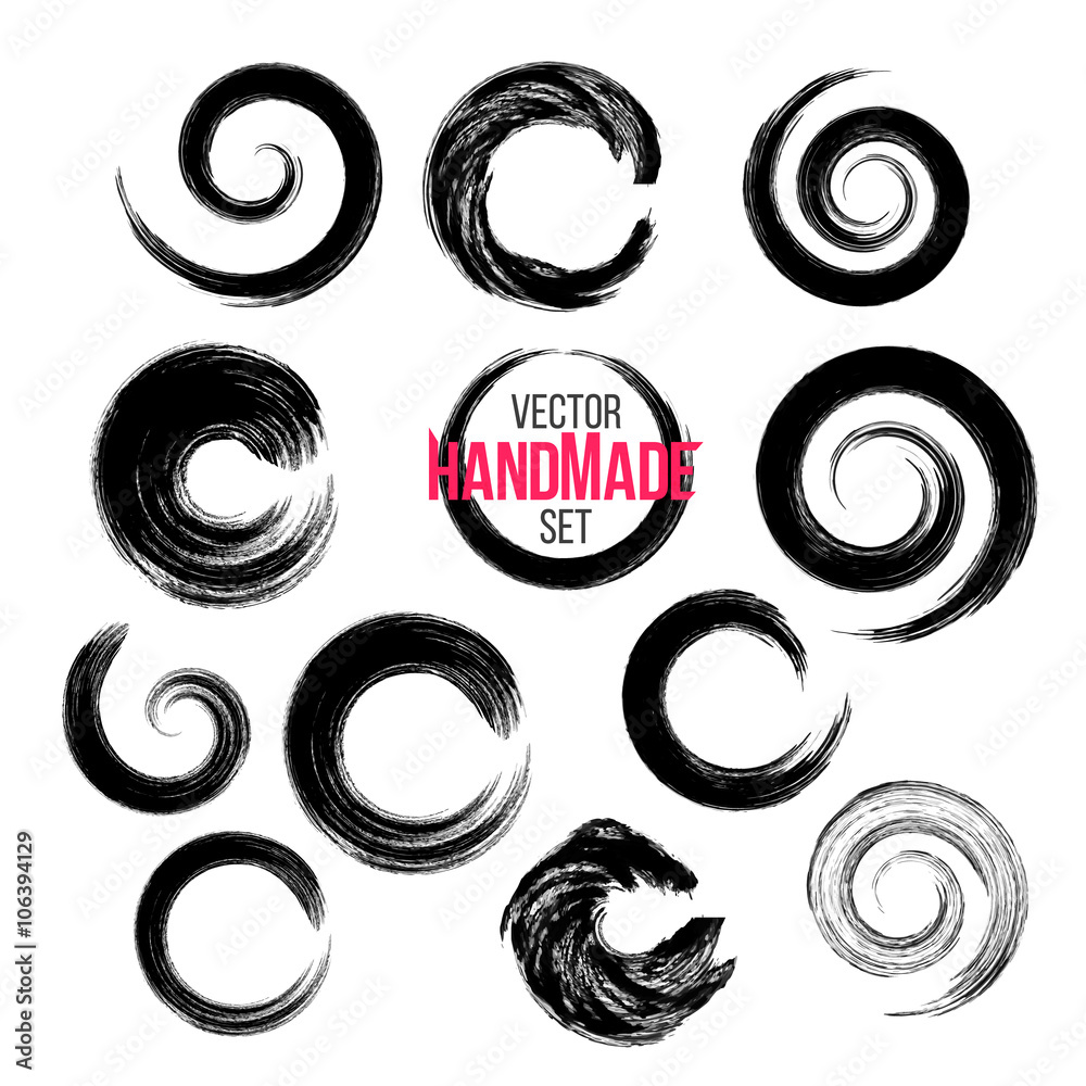 Grunge circle brush strokes set. Hand made artistic collection, for logo, business design. Vector Grunge circle brush strokes set. Hand made artistic collection, for logo, business design. Vector