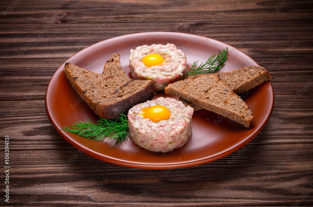 Beef tartare with spices and seasoning