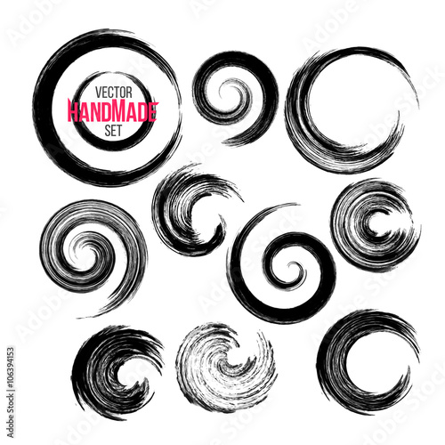 Grunge circle brush strokes set. Hand made artistic collection, for logo, business design.  Vector