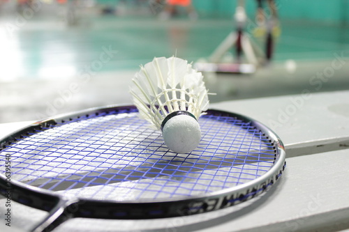racket and shuttlecock badminton close