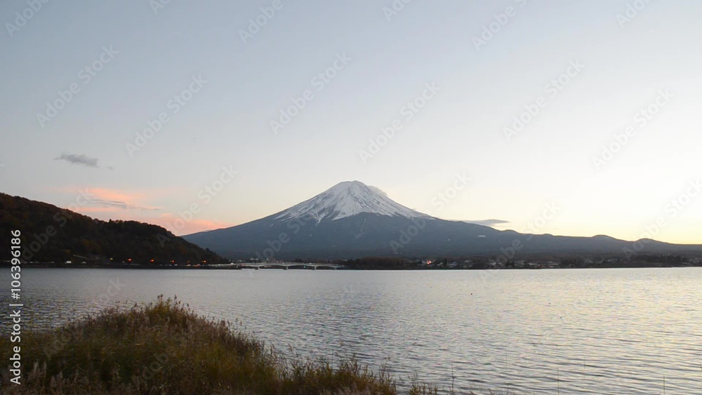 Mount fuji in the evening at kawaguchiko lake japan Mount fuji in the evening at kawaguchiko lake japan