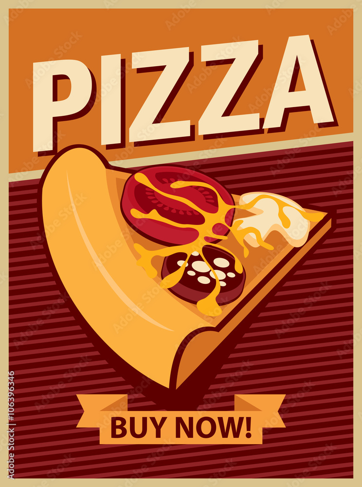 Vector Retro banner with slice of pizza