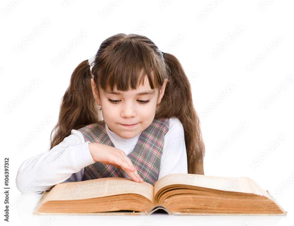 little girl reading book. isolated on white background little girl reading book. isolated on white background