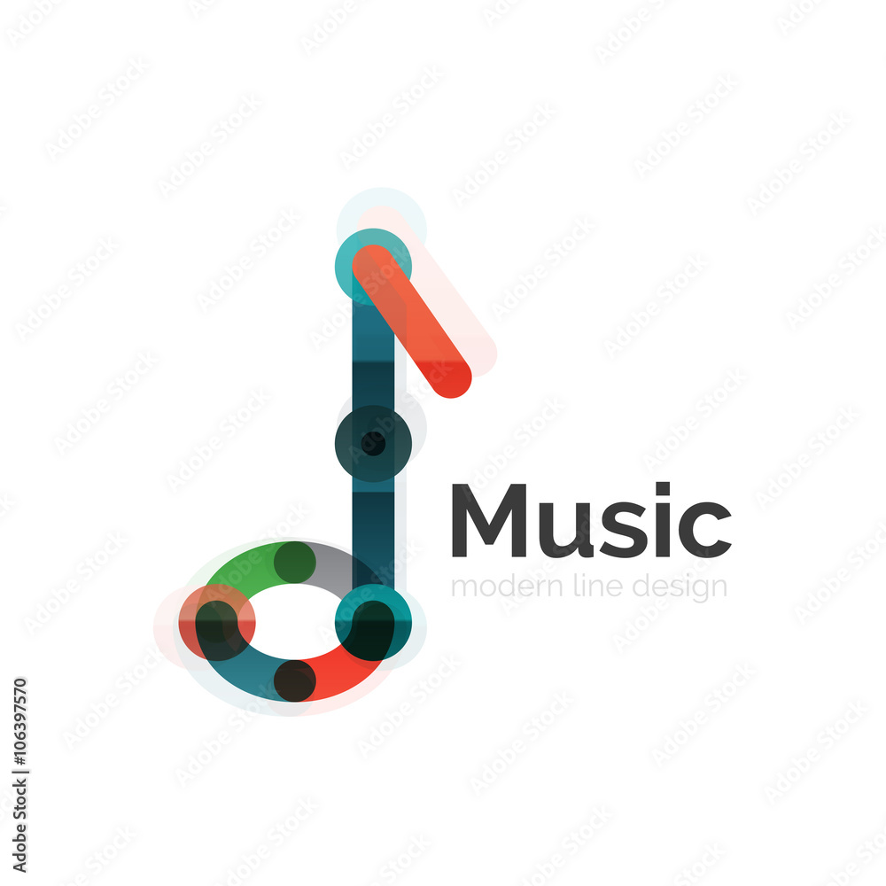 Music note logo, flat thin line geometric design Music note logo, flat thin line geometric design