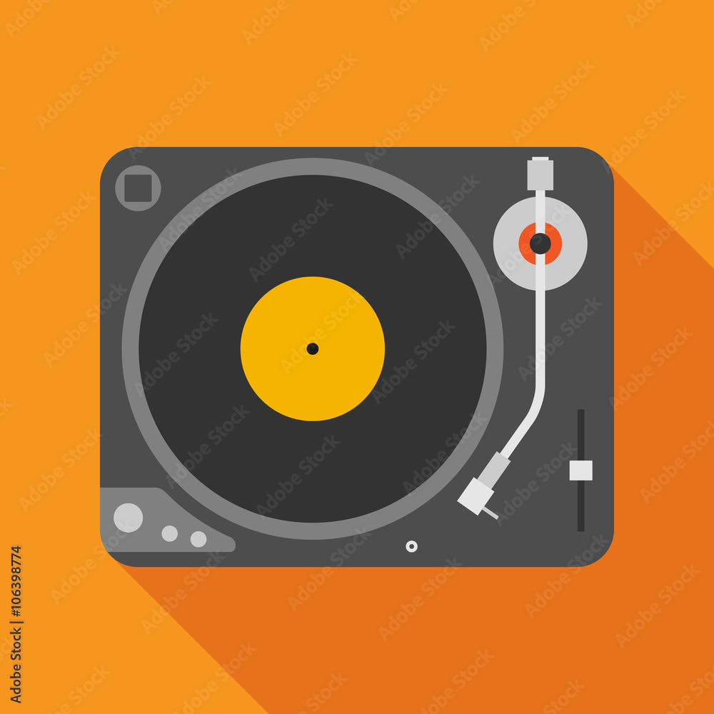 vinyl player icon with long shadow. flat style vector illustrati vinyl player icon with long shadow. flat style vector illustrati