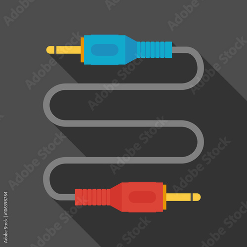 rca connector icon with long shadow. flat style vector illustrat