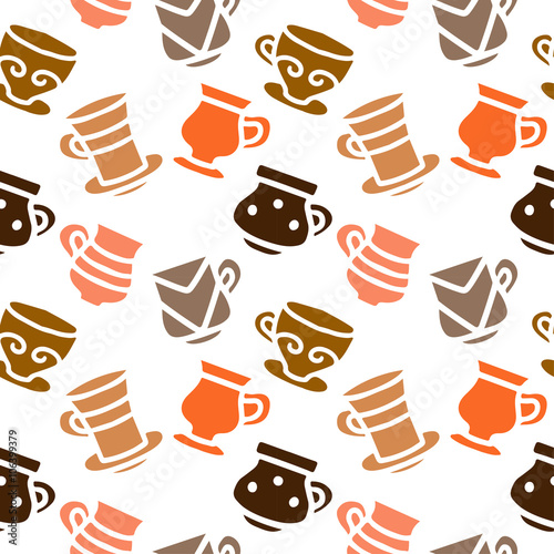 Seamless pattern with tea, coffee cups 