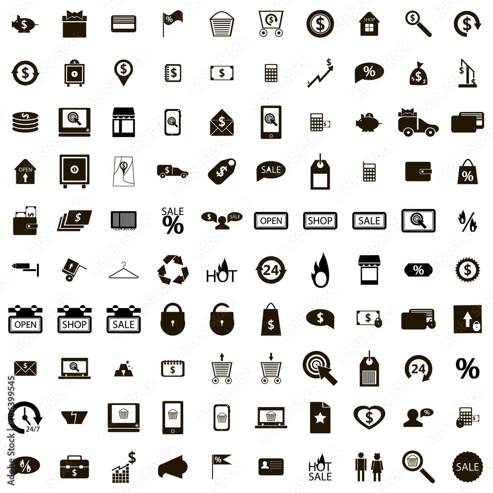 100 Shop icons set 
