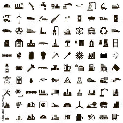 100 Industry icons set photo