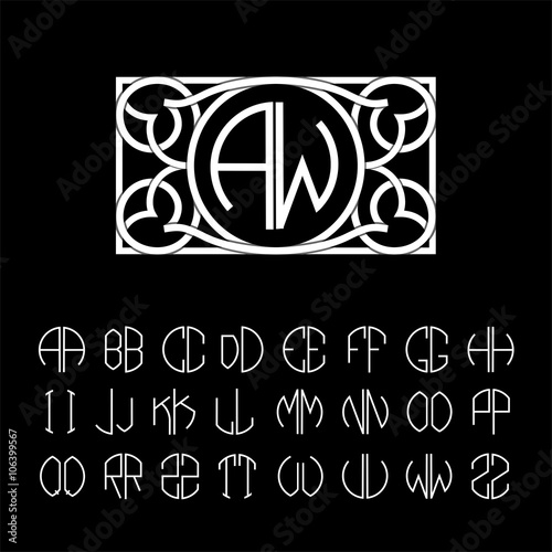 Stylish  graceful monogram made of wide white stripes Overlapping with shadows.  Elegant line art logo design . Set  template letters to create monograms of two letters in scribed in a circle.