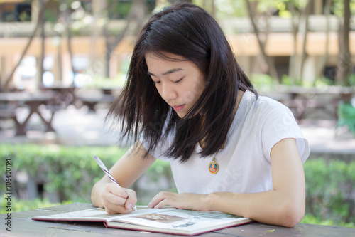 asia thai teenager Women White T-Shirt Writing