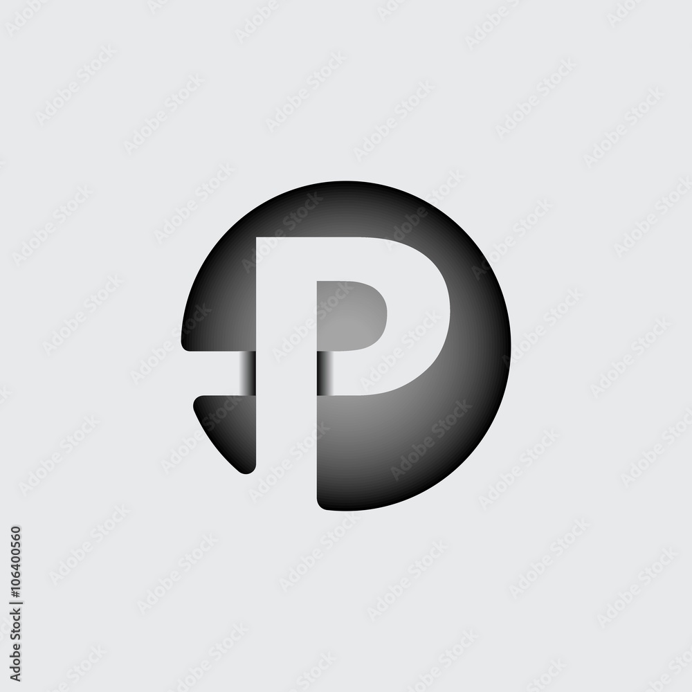 Capital letter P. Made of wide white stripes Overlapping with shadows. Logo, monogram, emblem trendy design. Capital letter P. Made of wide white stripes Overlapping with shadows. Logo, monogram, emblem trendy design.