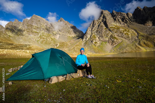 Camping in picturesque valley in Caucasus mountains in Georgia