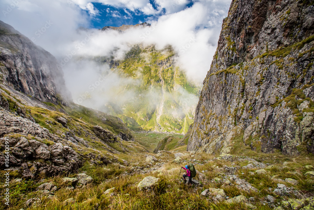 Hiking in picturesque Caucasus mountains in Georgia
