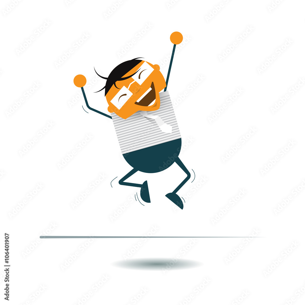 Vector Illustration Cute cartoon. Businessman smiling and jumping in the air. Happy and successful business