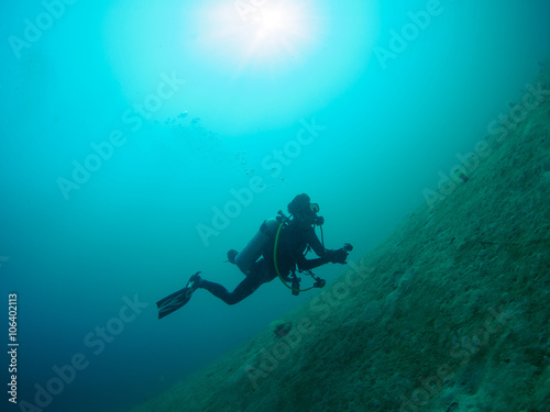 Underwater scuba diver © yooranpark