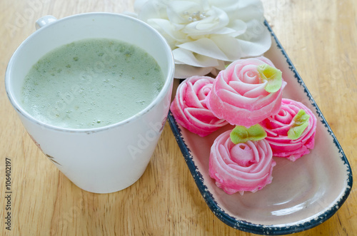 Rose flower sweet (ALUA GULAB )Thai dessert  with cup of milk gr photo