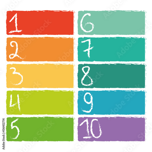 Set of ten colorful number tags