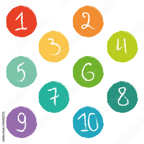 Set of ten colorful number circles