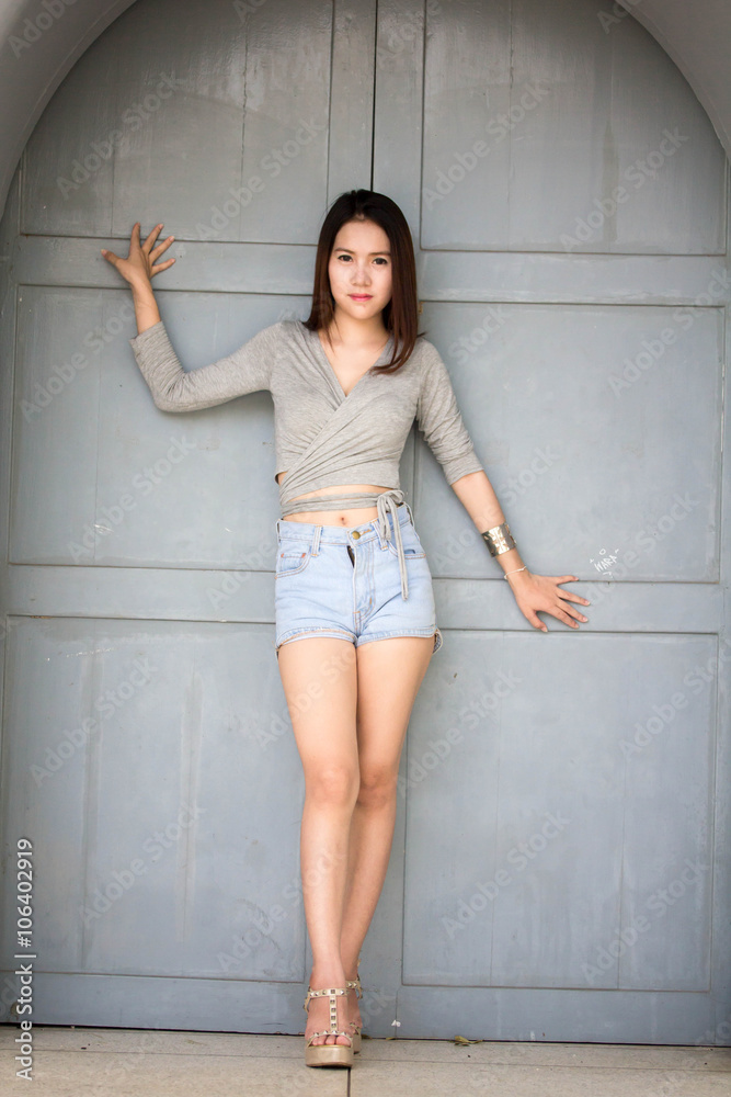 Fototapeta premium asia thai adult woman beautiful girl relax and smile in the garden