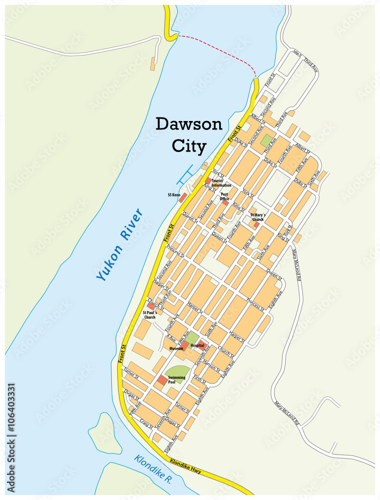 city map of dawson city yukon territory canada Stock Vector | Adobe Stock
