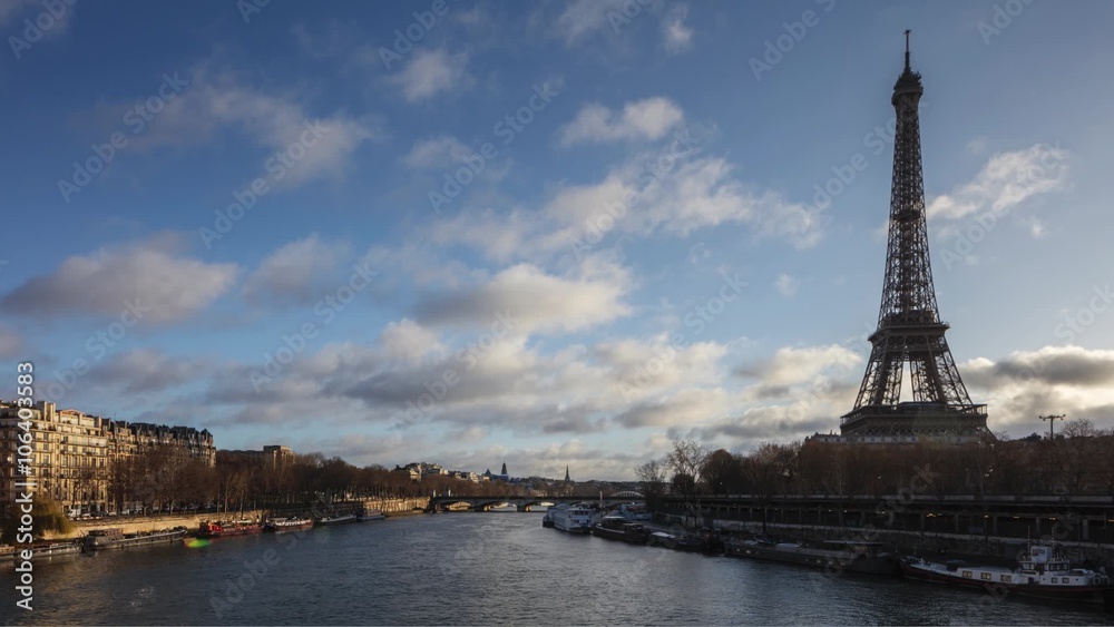 Time-lapse, vidéo, Paris, La Tour Eiffel, bords de Seine