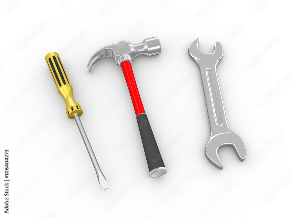 3d hammer, wrench and screwdriver 3d hammer, wrench and screwdriver
