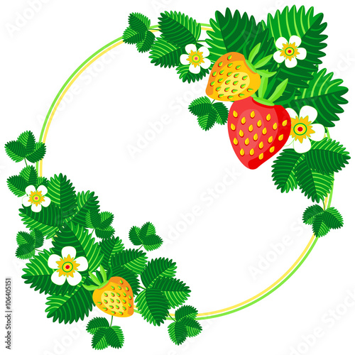 bush blooming strawberry with berries and flowers frame background for your text vector illustration