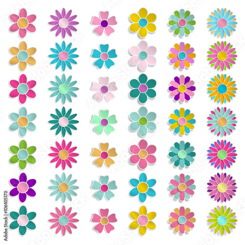 Set of multicolored paper flowers