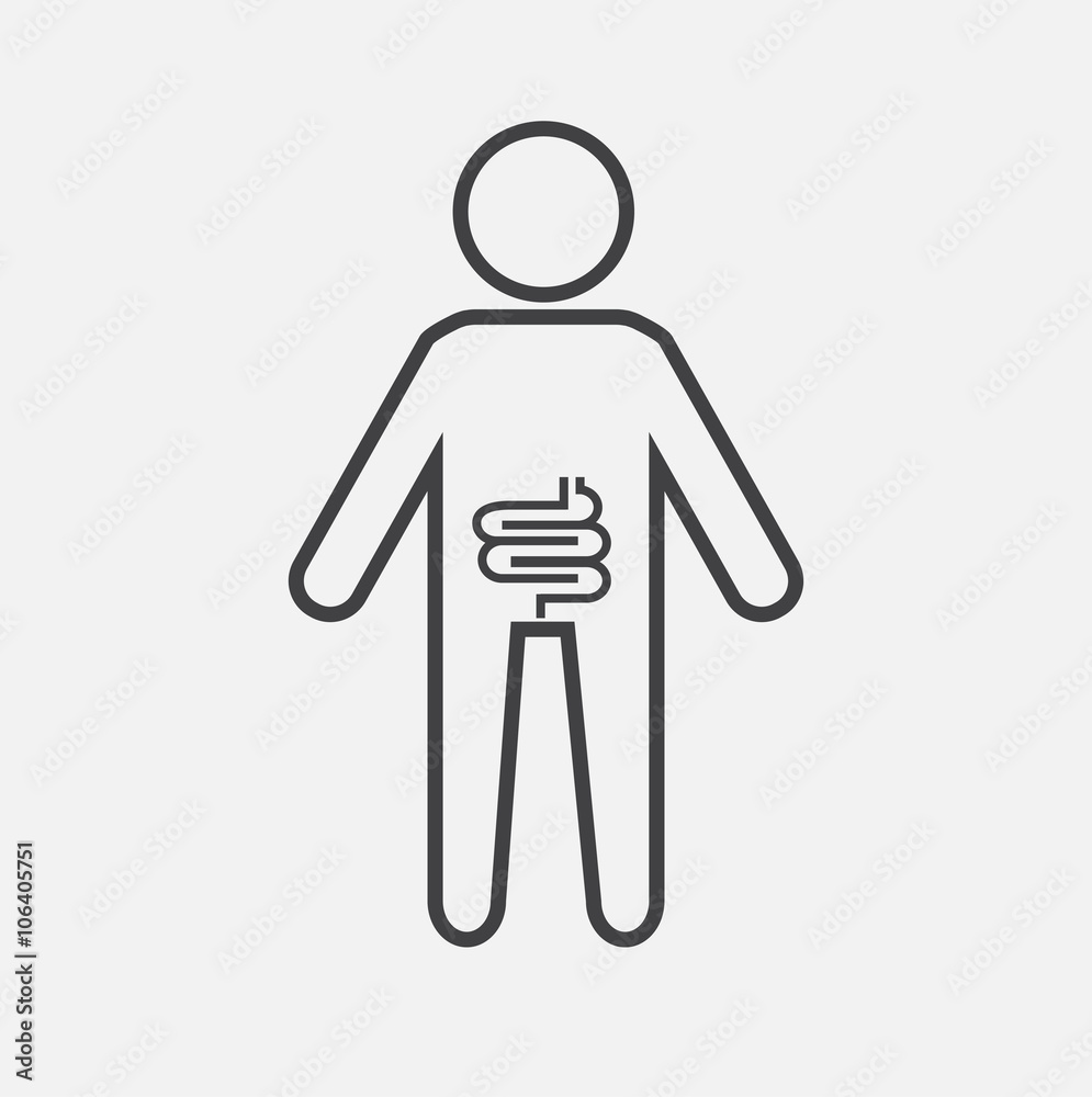 Vector outline contour icon of a person with intestines. Vector outline contour icon of a person with intestines.
