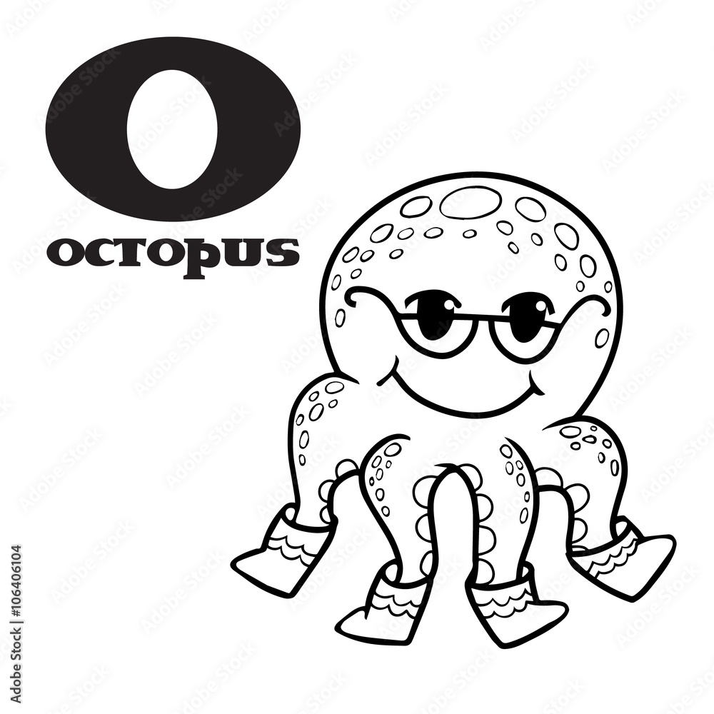 Obraz premium cartoon doodle octopus with letter O.
