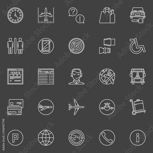 Air travel or airport line icons