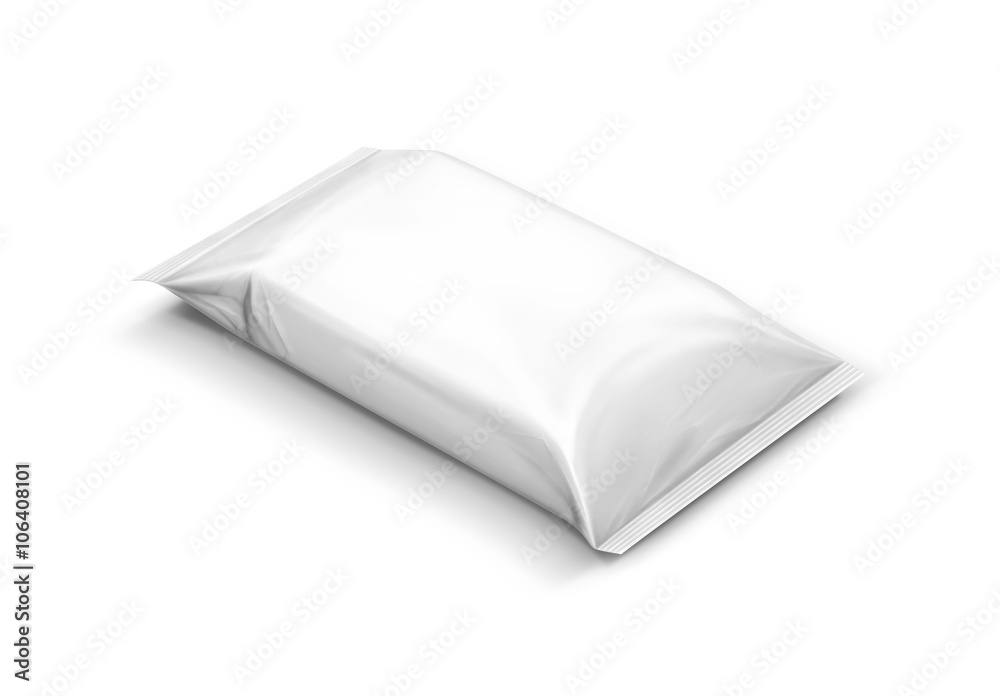 blank packaging paper wipes pouch isolated on white background