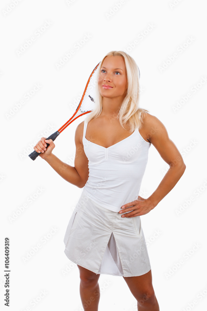 Female tennis player isolated on a white background. Female tennis player isolated on a white background.