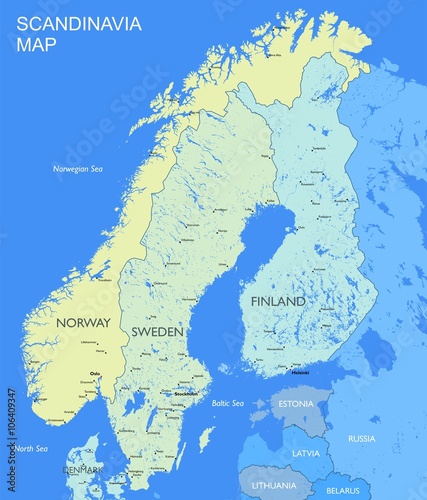 Detailed Scandinavia map
Vector political Scandinavia countries map