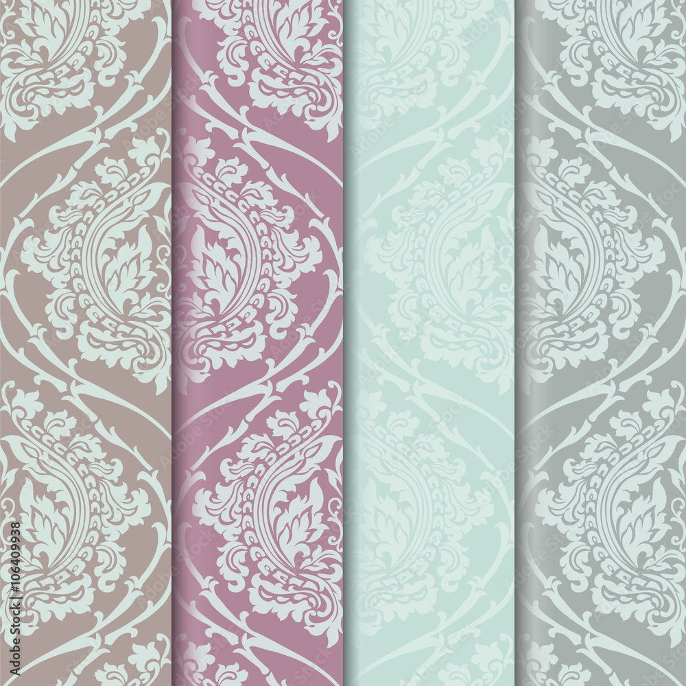Floral ornament patterns collection. Elegant luxury textures for wallpapers, backgrounds and invitation cards. Trendy color pallet. Vector Floral ornament patterns collection. Elegant luxury textures for wallpapers, backgrounds and invitation cards. Trendy color pallet. Vector