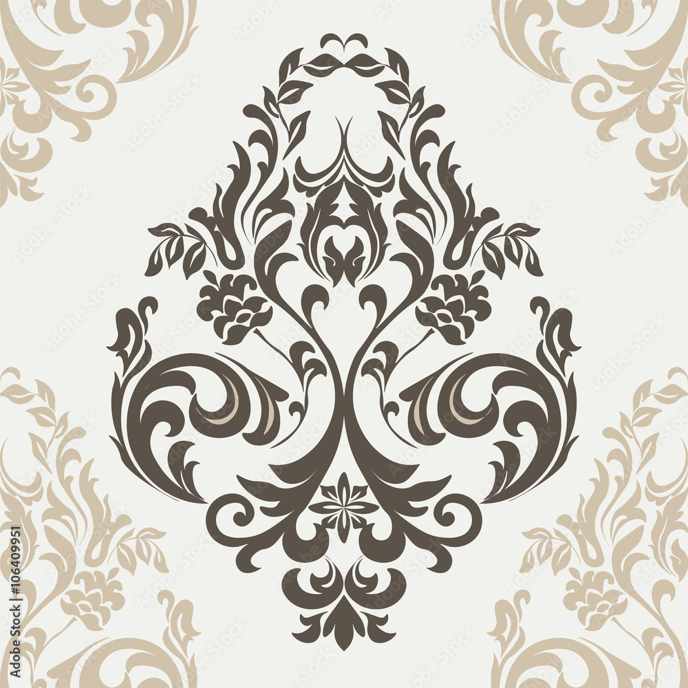 Vector floral damask ornament pattern. Elegant luxury texture for textile, fabrics or wallpapers backgrounds. Beige colors