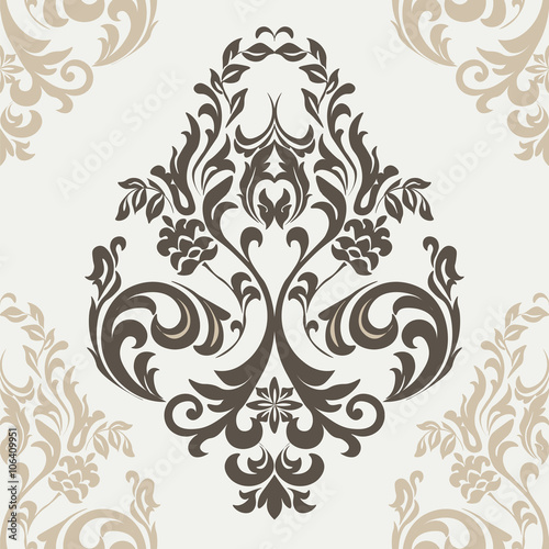 Vector floral damask ornament pattern. Elegant luxury texture for textile, fabrics or wallpapers backgrounds. Beige colors