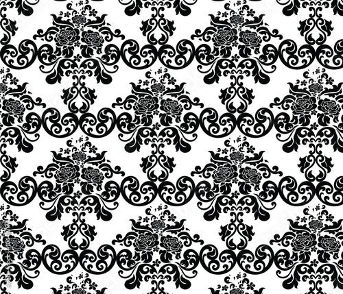 Floral ornament pattern with stylized roses flowers . Elegant luxury texture for wallpapers, backgrounds and invitation cards. Black and white colors. Vector