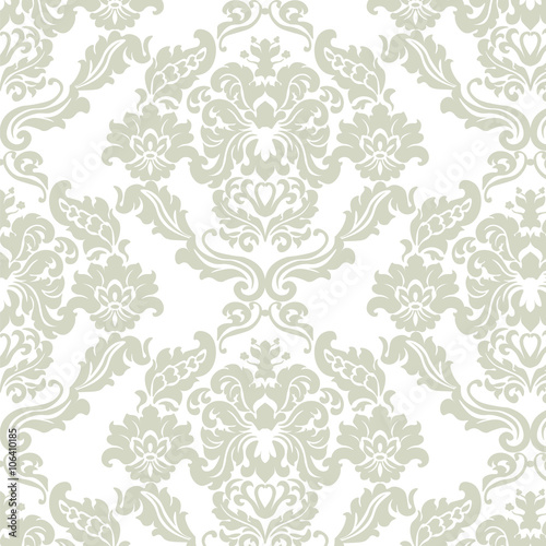 Floral ornament pattern with stylized lilies flowers . Elegant luxury texture for wallpapers  backgrounds and invitation cards. Green olive color and white. Vector