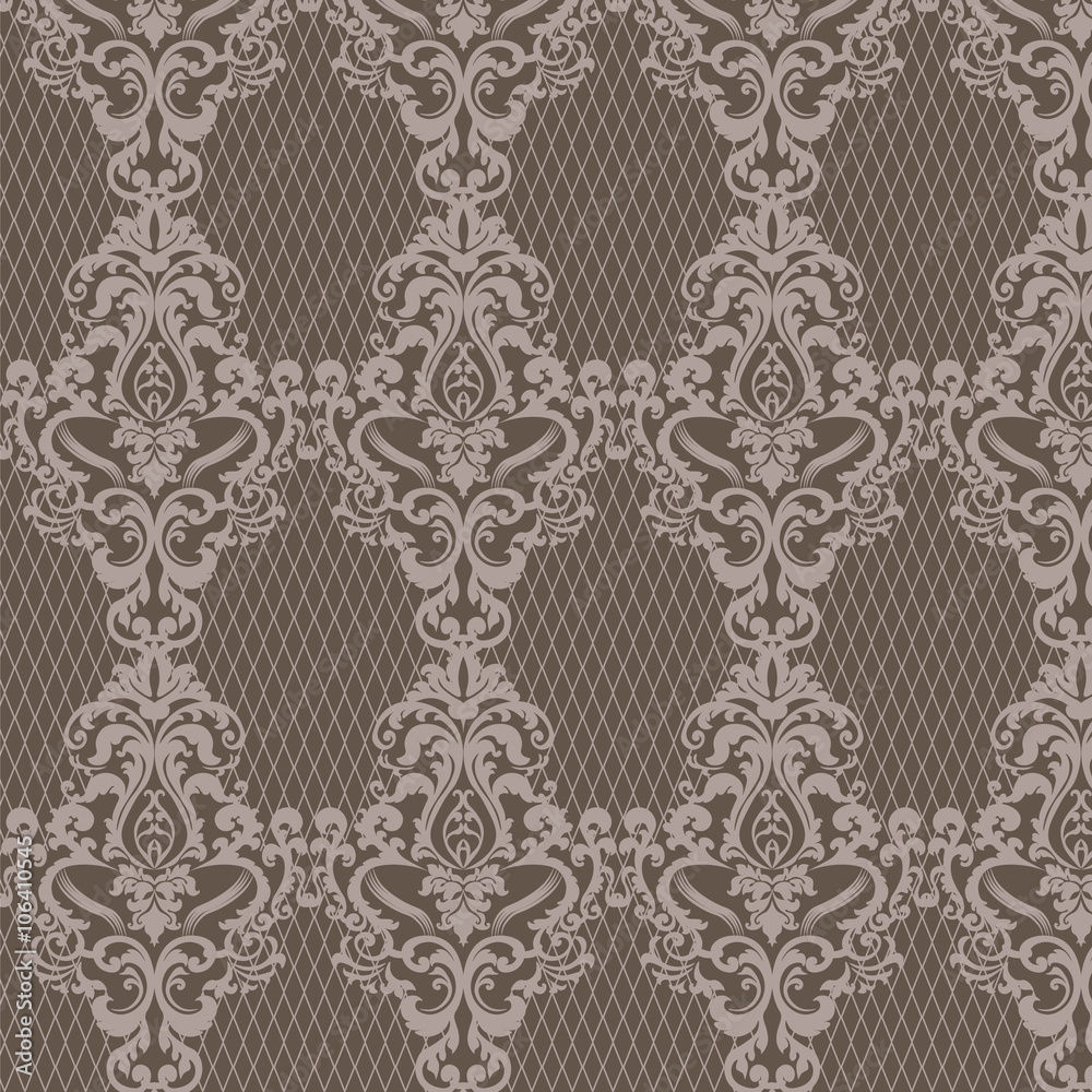 Damask ornament pattern silver color. Elegant luxury texture for textile, fabrics or wallpapers backgrounds. Vector