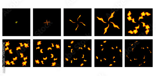 Animation fiery crater. Storyboard to animate the explosion. Games animation effect. 