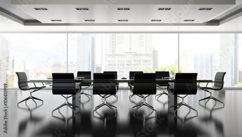 Interiopr of boardrooml with black armchairs 3D rendering photo