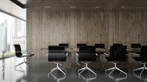 Interior of  boardroom with wooden wall 3D rendering photo